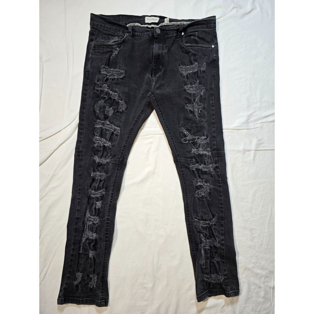 FWRD Denim Jeans Mens Size 38 Black Distressed Skinny Stretch Slim Punk - 116